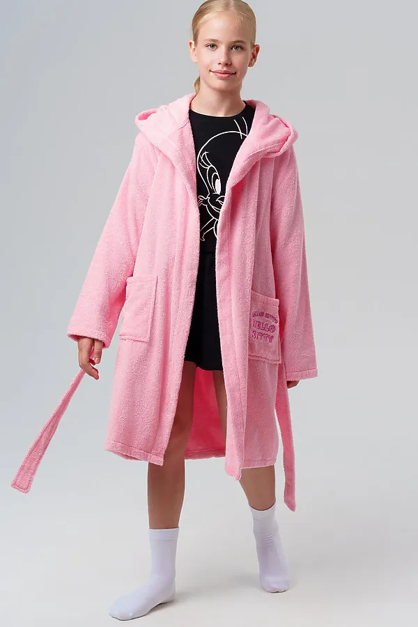 Халат текстильный для девочек PLAYTODAY, розовый - фото 2