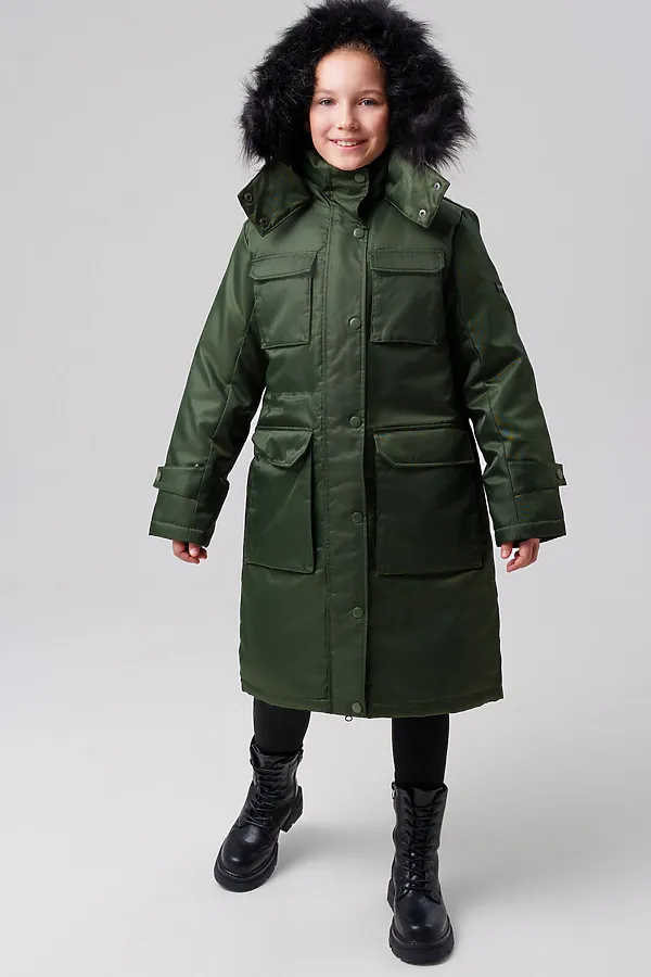 Пальто текстильное с полиуретановым покрытием для девочек PLAYTODAY, темно-зеленый - фото 2