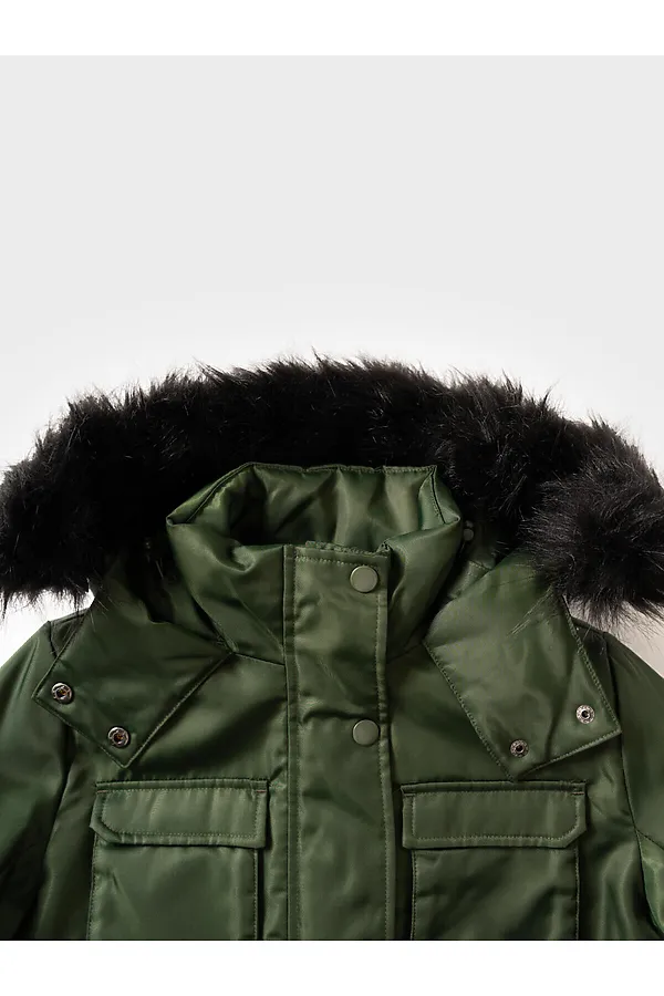 Пальто текстильное с полиуретановым покрытием для девочек PLAYTODAY, темно-зеленый - фото 2