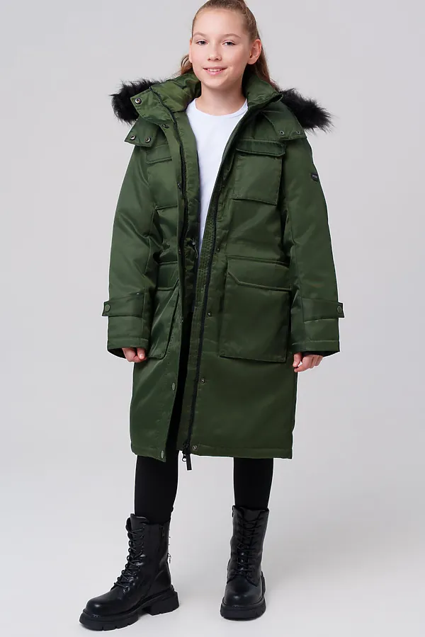 Пальто текстильное с полиуретановым покрытием для девочек PLAYTODAY, темно-зеленый - фото 2