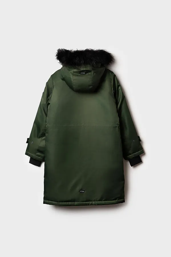 Пальто текстильное с полиуретановым покрытием для девочек PLAYTODAY, темно-зеленый - фото 2