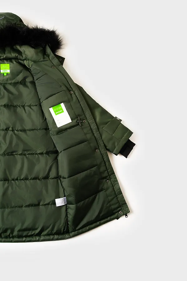 Пальто текстильное с полиуретановым покрытием для девочек PLAYTODAY, темно-зеленый - фото 2