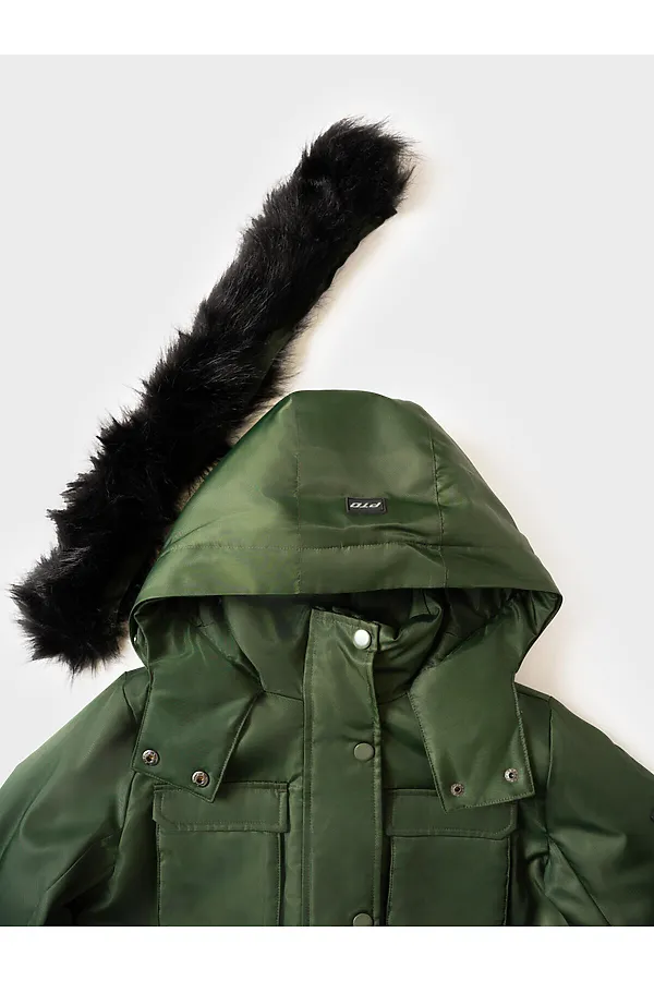 Пальто текстильное с полиуретановым покрытием для девочек PLAYTODAY, темно-зеленый - фото 2