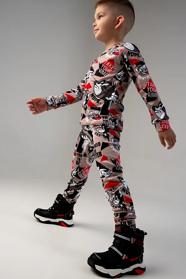 Термокомплект трикот. для мальчиков: фуфайка (футболка) с длин. рук, брюки для эпизод. использования PLAYTODAY, разноцветный - фото 2