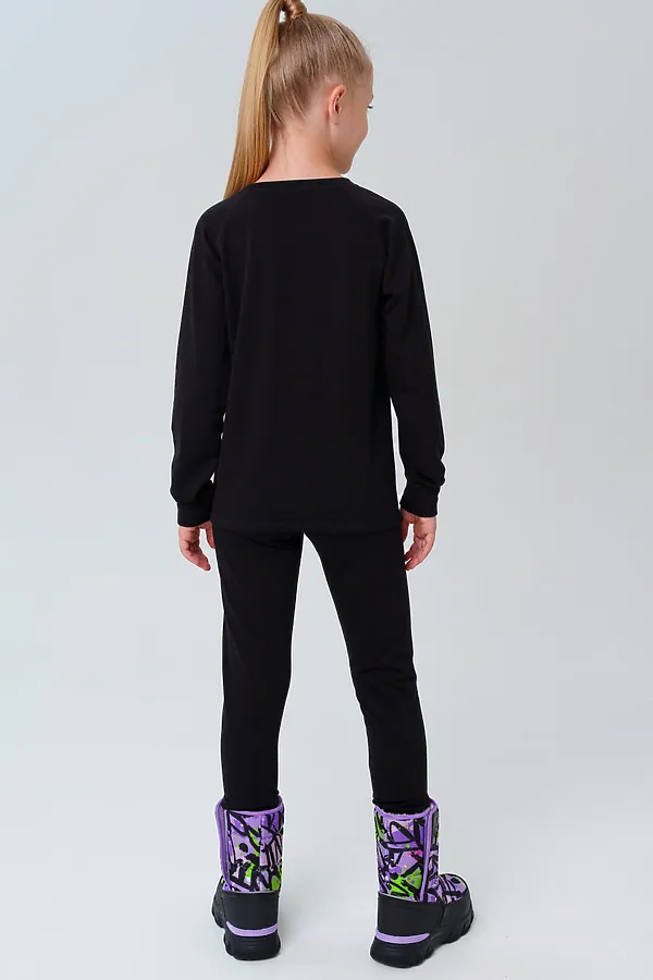 Термокомплект трикот. для девочек: фуфайка (футболка) с длин. рук, брюки для эпизод. использования PLAYTODAY, черный - фото 2