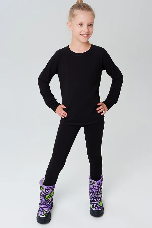 Термокомплект трикот. для девочек: фуфайка (футболка) с длин. рук, брюки для эпизод. использования PLAYTODAY, черный - фото 2
