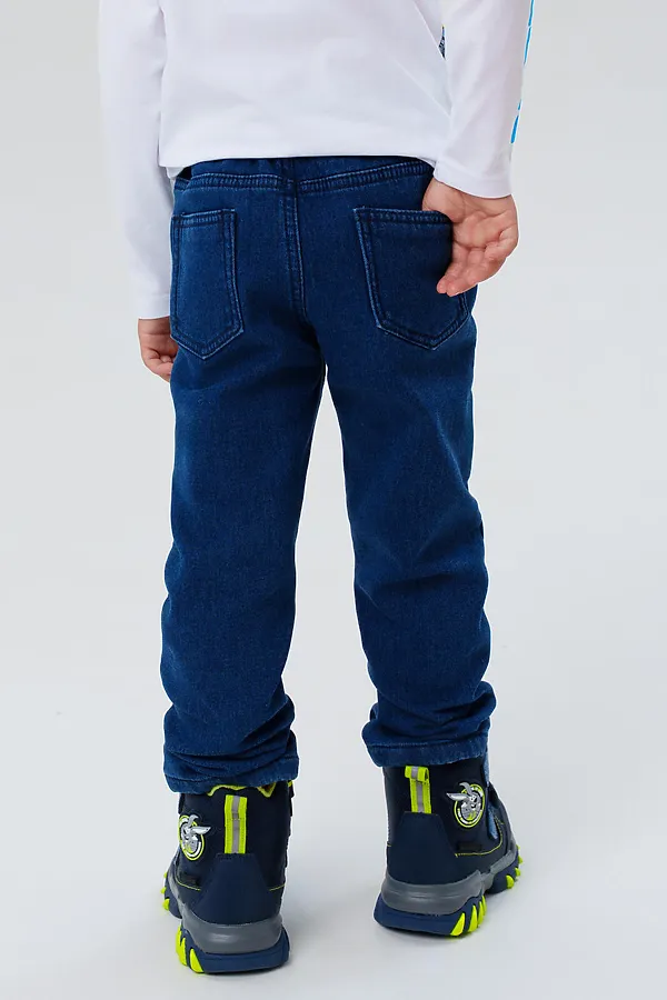 Брюки текстильные джинсовые утепленные флисом для мальчиков PLAYTODAY, тёмно-синий - фото 2