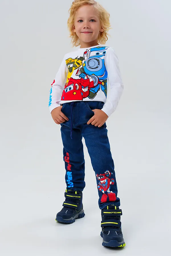 Брюки текстильные джинсовые утепленные флисом для мальчиков PLAYTODAY, тёмно-синий - фото 2