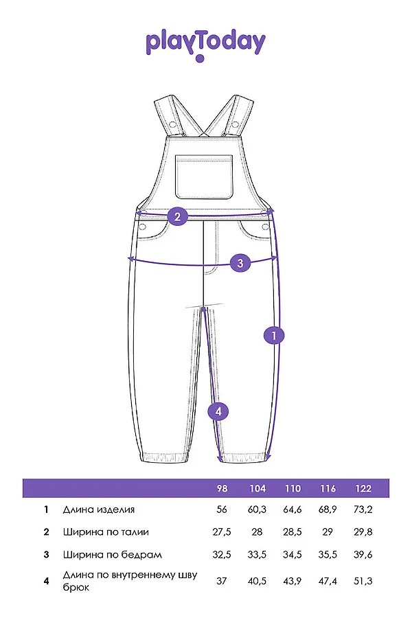 Полукомбинезон текстильный для мальчиков PLAYTODAY, тёмно-синий - фото 2