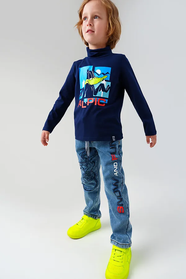 Брюки текстильные джинсовые утепленные флисом для мальчиков PLAYTODAY, синий - фото 2