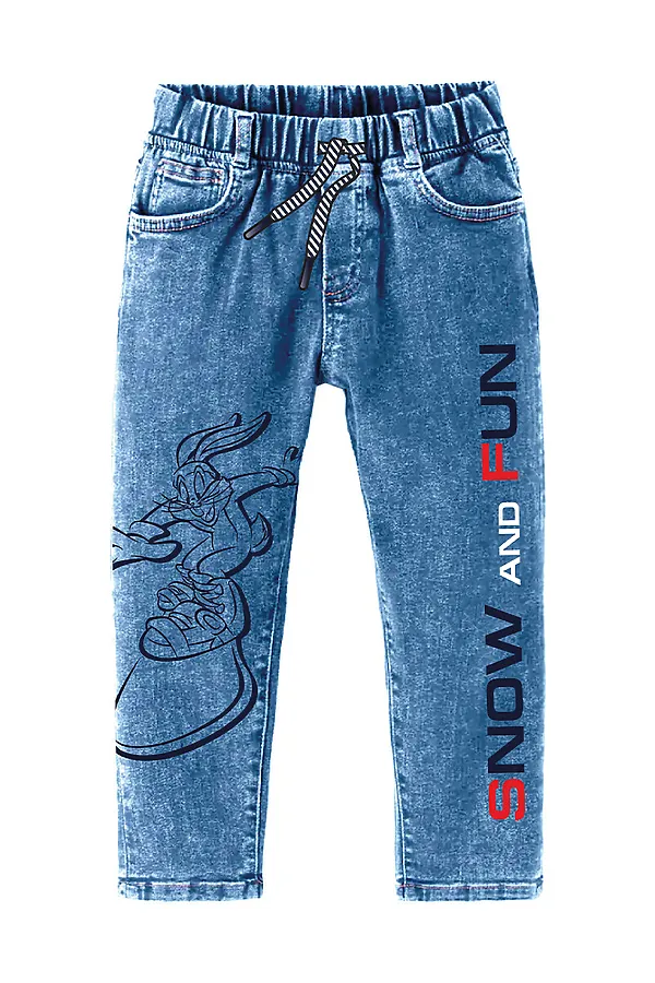 Брюки текстильные джинсовые утепленные флисом для мальчиков PLAYTODAY, синий - фото 2