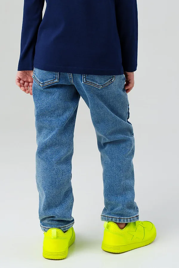 Брюки текстильные джинсовые утепленные флисом для мальчиков PLAYTODAY, синий - фото 2