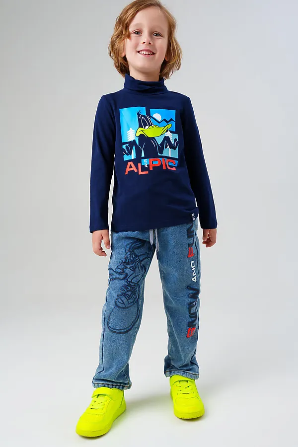 Брюки текстильные джинсовые утепленные флисом для мальчиков PLAYTODAY, синий - фото 2