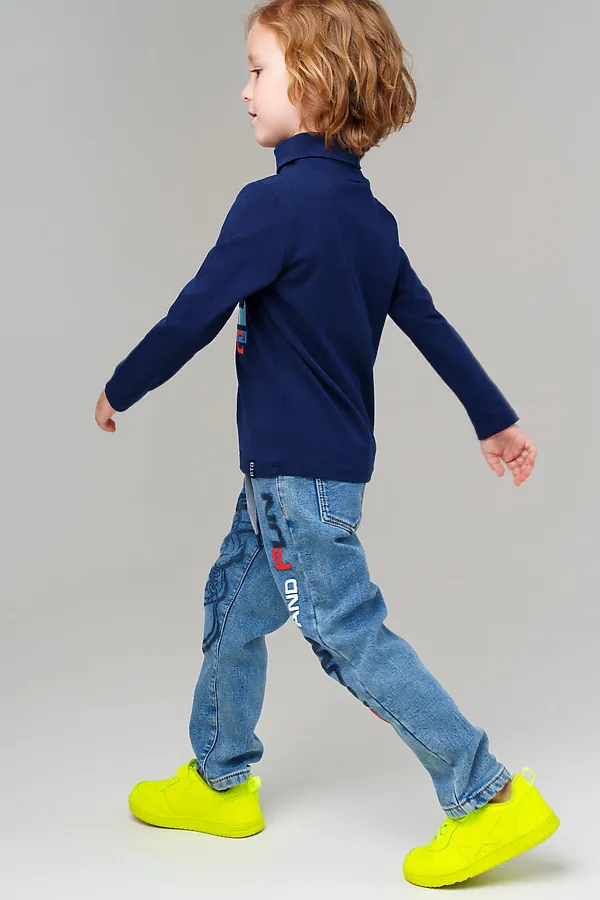 Брюки текстильные джинсовые утепленные флисом для мальчиков PLAYTODAY, синий - фото 2