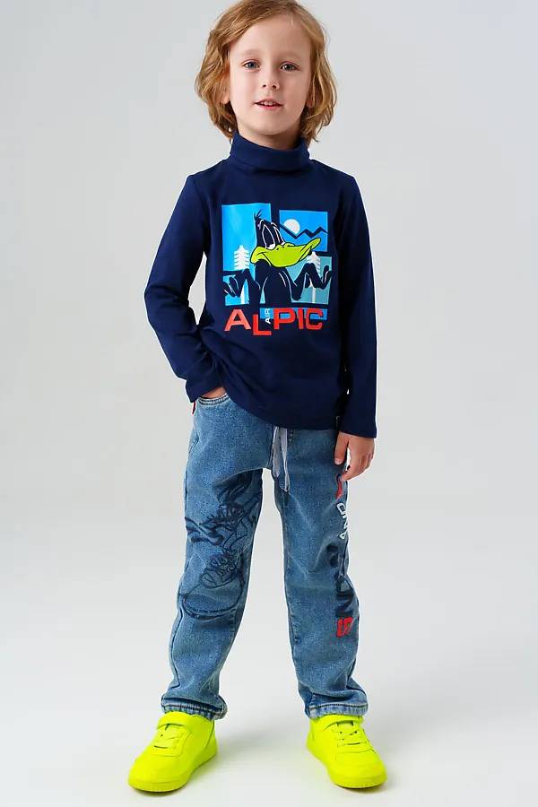 Брюки текстильные джинсовые утепленные флисом для мальчиков PLAYTODAY, синий - фото 2