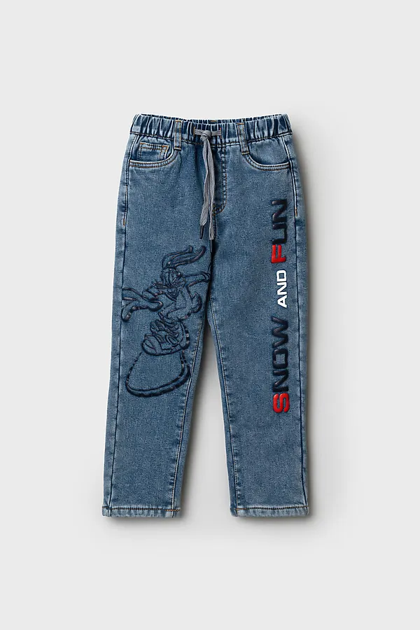 Брюки текстильные джинсовые утепленные флисом для мальчиков PLAYTODAY, синий - фото 2