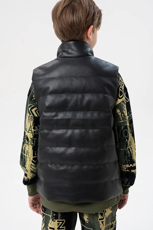 Жилет кожаный для мальчиков PLAYTODAY, черный - фото 2