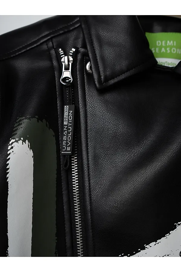 Куртка кожаная для мальчиков PLAYTODAY, черный,хаки - фото 2