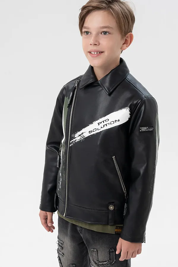Куртка кожаная для мальчиков PLAYTODAY, черный,хаки - фото 2