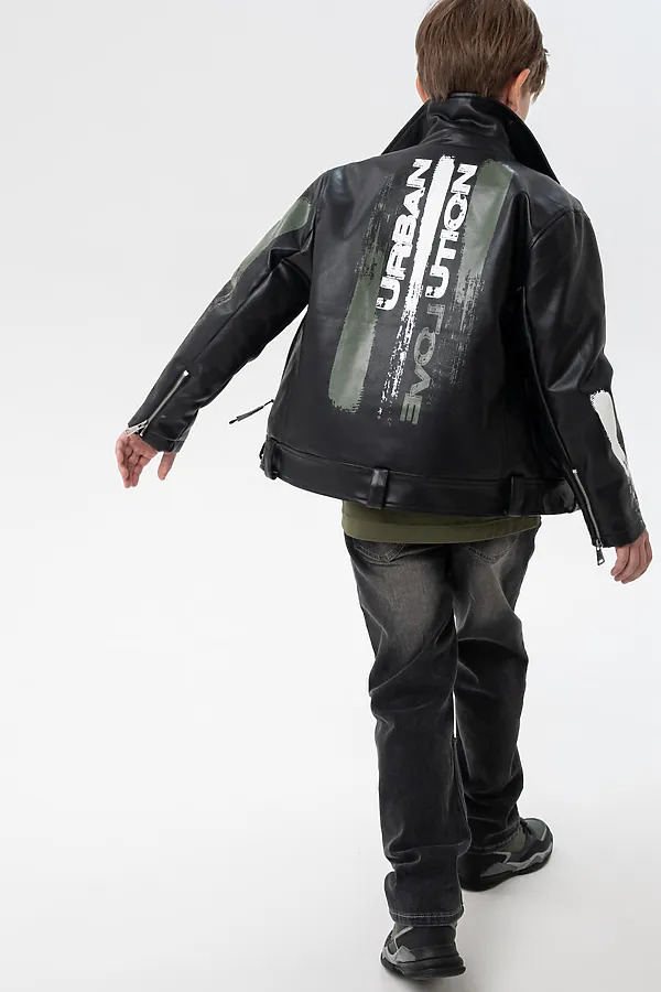 Куртка кожаная для мальчиков PLAYTODAY, черный,хаки - фото 2