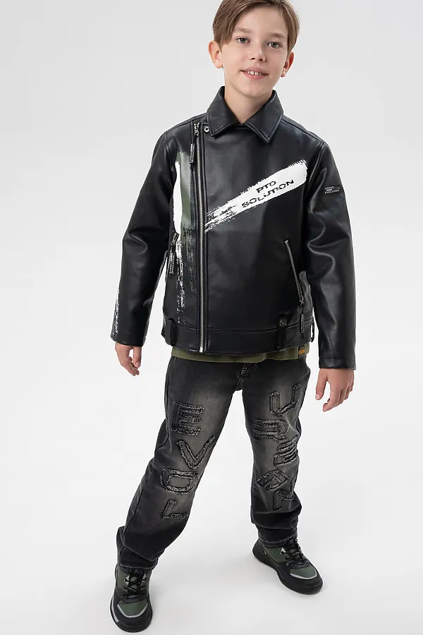 Куртка кожаная для мальчиков PLAYTODAY, черный,хаки - фото 2