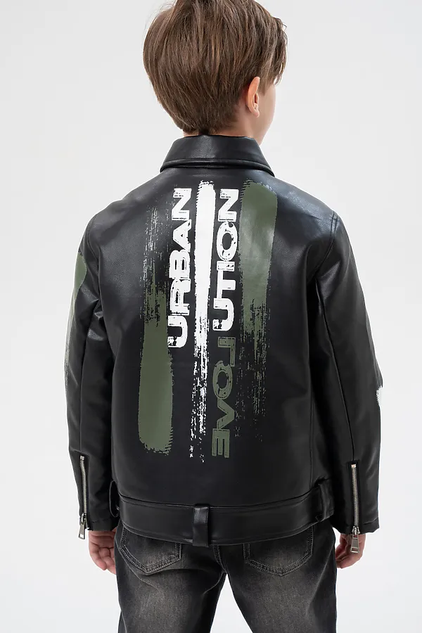 Куртка кожаная для мальчиков PLAYTODAY, черный,хаки - фото 2