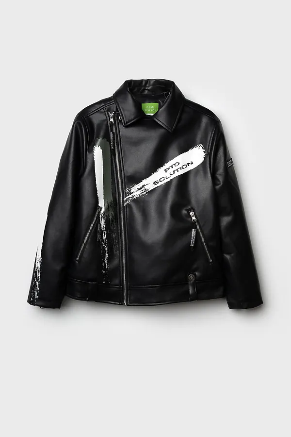 Куртка кожаная для мальчиков PLAYTODAY, черный,хаки - фото 2