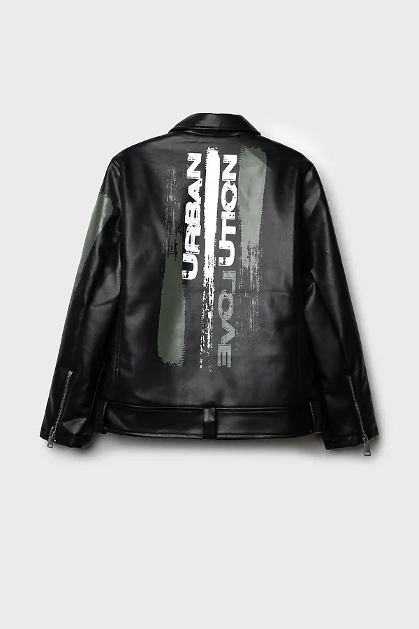 Куртка кожаная для мальчиков PLAYTODAY, черный,хаки - фото 2