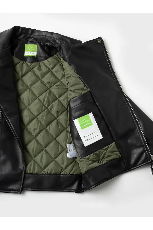 Куртка кожаная для мальчиков PLAYTODAY, черный,хаки - фото 2