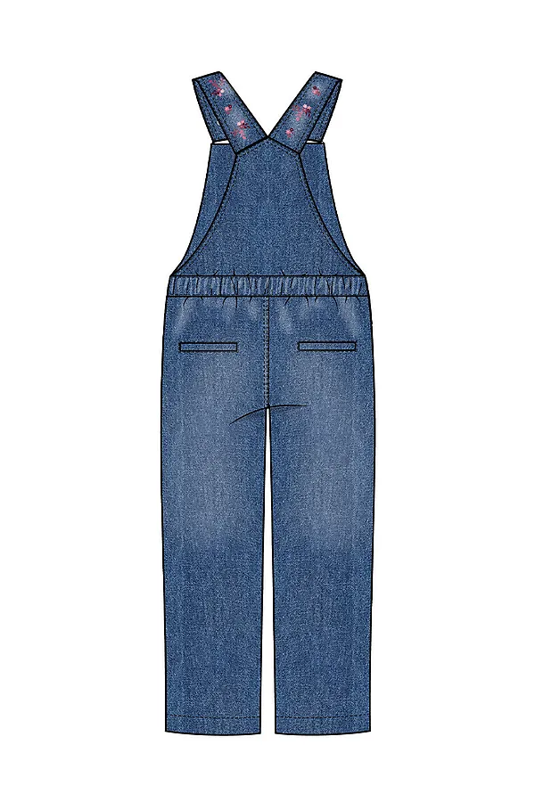 Полукомбинезон текстильный джинсовый утепленный флисом для девочек PLAYTODAY, тёмно-синий - фото 2