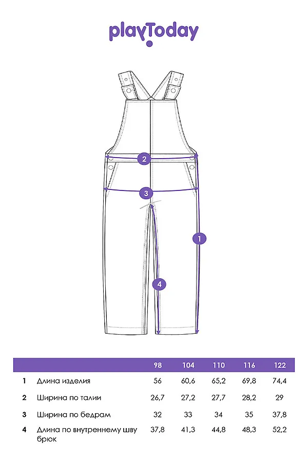 Полукомбинезон текстильный джинсовый утепленный флисом для девочек PLAYTODAY, тёмно-синий - фото 2