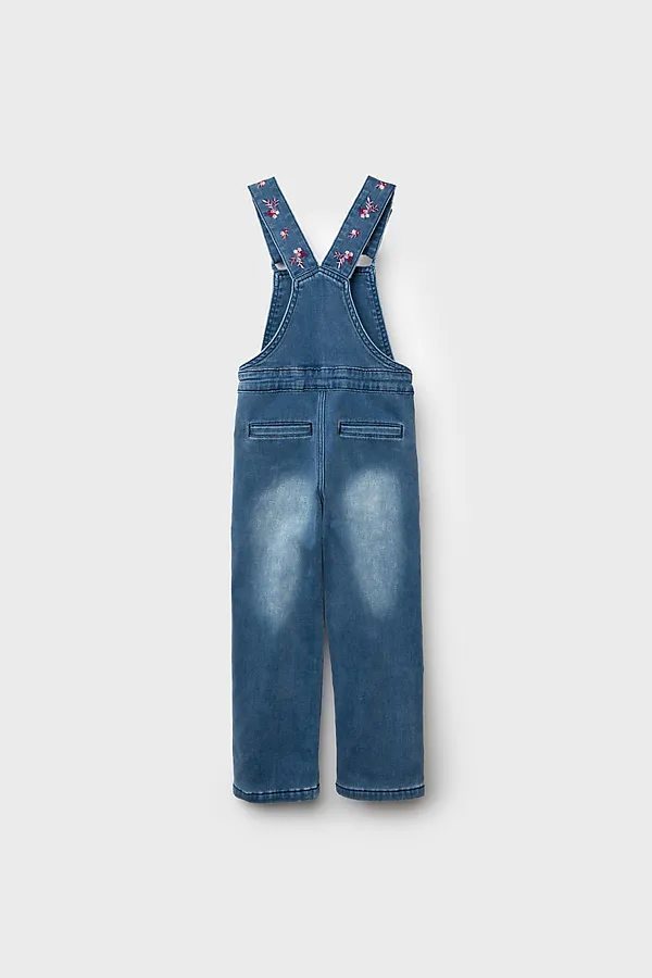 Полукомбинезон текстильный джинсовый утепленный флисом для девочек PLAYTODAY, тёмно-синий - фото 2