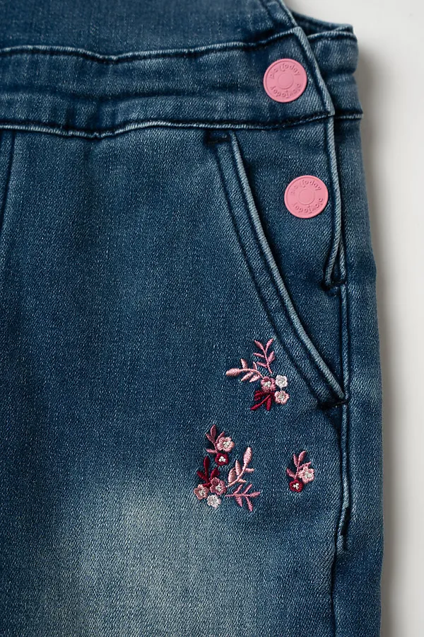 Полукомбинезон текстильный джинсовый утепленный флисом для девочек PLAYTODAY, тёмно-синий - фото 2