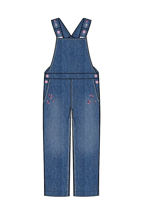 Полукомбинезон текстильный джинсовый утепленный флисом для девочек PLAYTODAY, тёмно-синий - фото 2