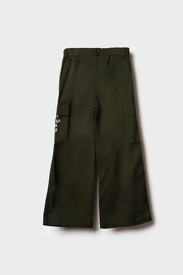 Брюки текстильные для девочек PLAYTODAY, хаки - фото 2