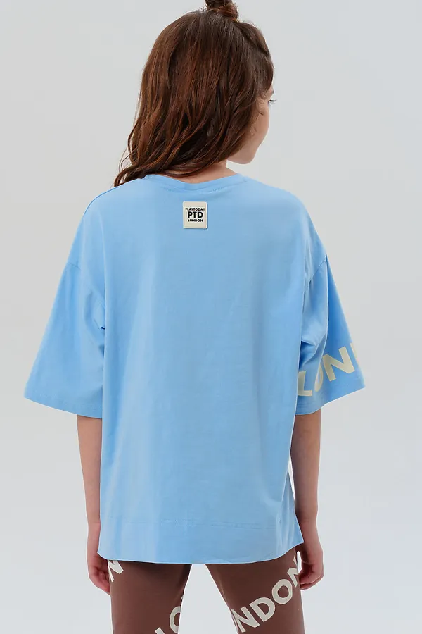 Фуфайка трикотажная для девочек (футболка) PLAYTODAY, голубой - фото 2
