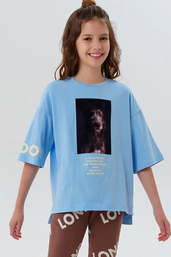 Фуфайка трикотажная для девочек (футболка) PLAYTODAY, голубой - фото 2