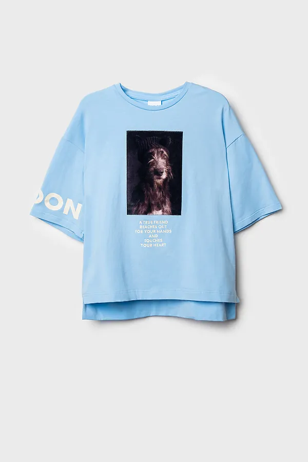 Фуфайка трикотажная для девочек (футболка) PLAYTODAY, голубой - фото 2