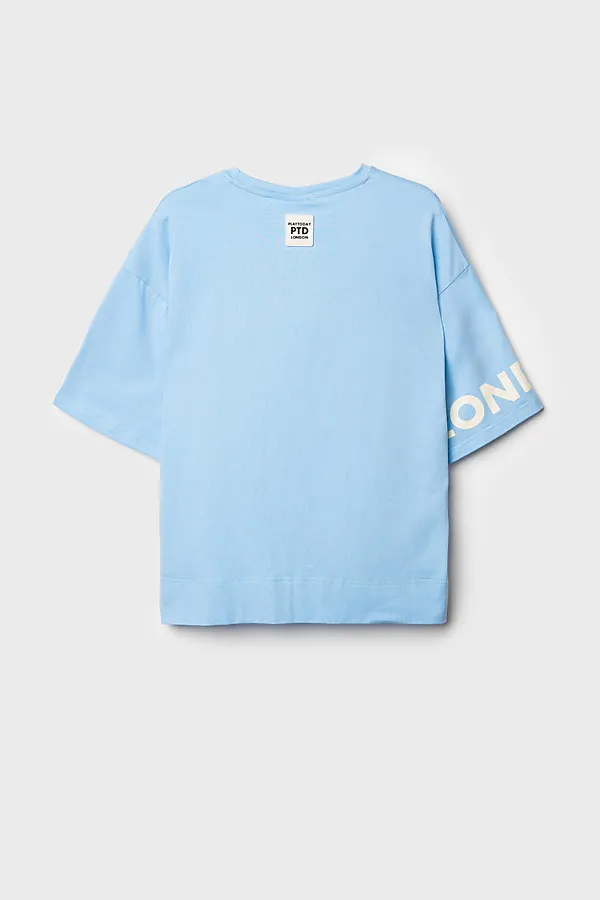 Фуфайка трикотажная для девочек (футболка) PLAYTODAY, голубой - фото 2
