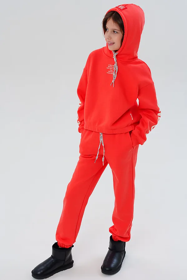 Комплект трикотажный для девочек: толстовка, брюки PLAYTODAY, оранжевый - фото 2