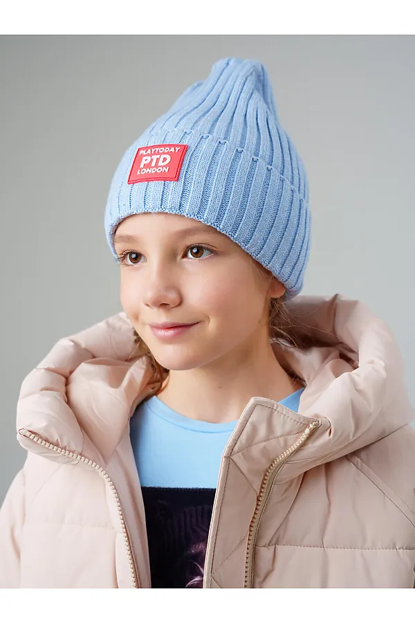 Шапка трикотажная для девочек PLAYTODAY, голубой - фото 2