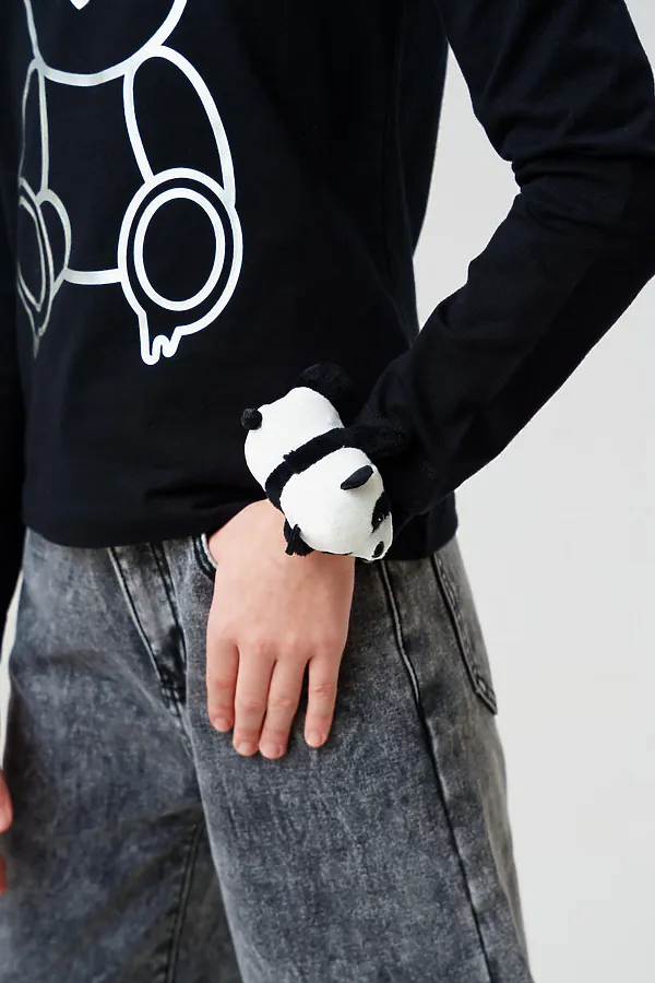 Игрушка-браслет меховой на руку - Панда PLAYTODAY, черный,белый - фото 2