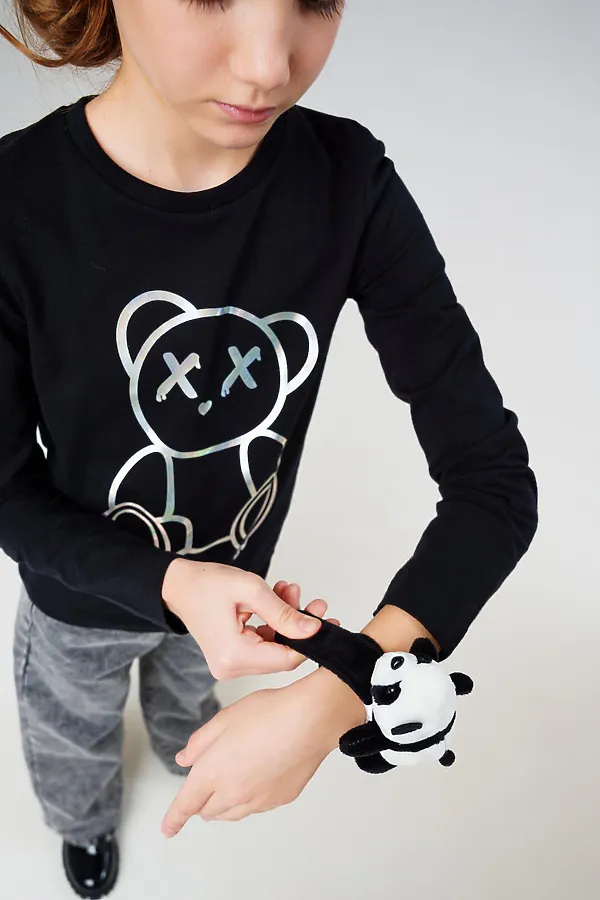 Игрушка-браслет меховой на руку - Панда PLAYTODAY, черный,белый - фото 2