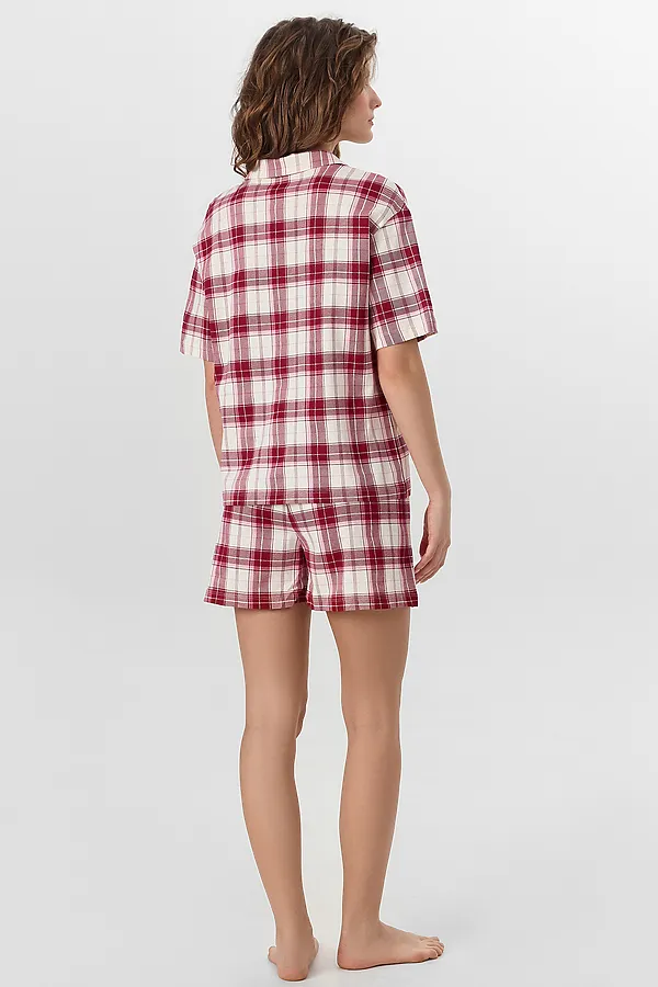 Комплект женский (рубашка, шорты) MARK FORMELLE, молочно -бордовая клетка - фото 2