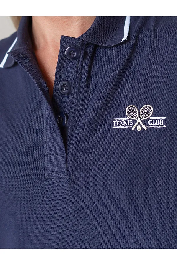 Платье-поло из фактурного трикотажа VILATTE, т.синий - фото 2