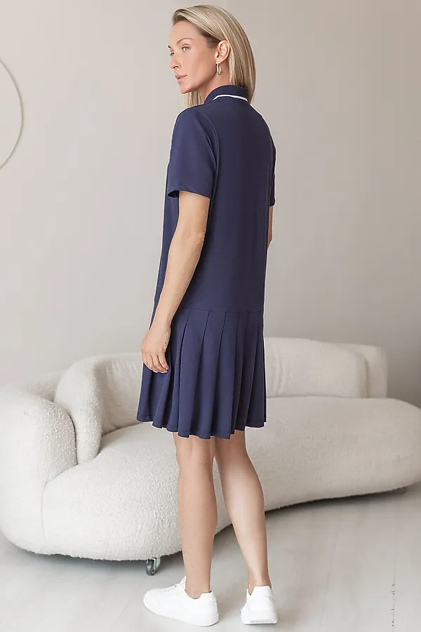 Платье-поло из фактурного трикотажа VILATTE, т.синий - фото 2