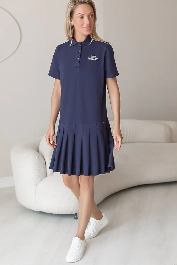 Платье-поло из фактурного трикотажа VILATTE, т.синий - фото 2