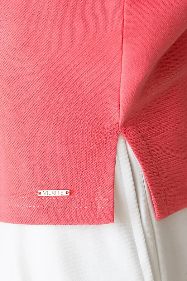 Футболка-поло из фактурного трикотажа VILATTE, розовый коралл - фото 2