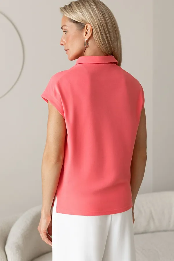 Футболка-поло из фактурного трикотажа VILATTE, розовый коралл - фото 2