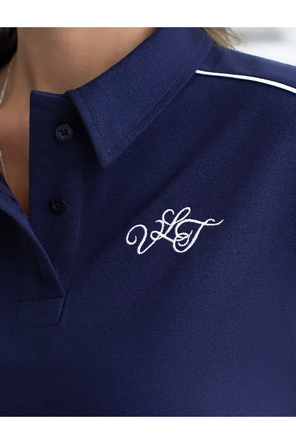Футболка-поло из фактурного трикотажа VILATTE, т.синий - фото 2